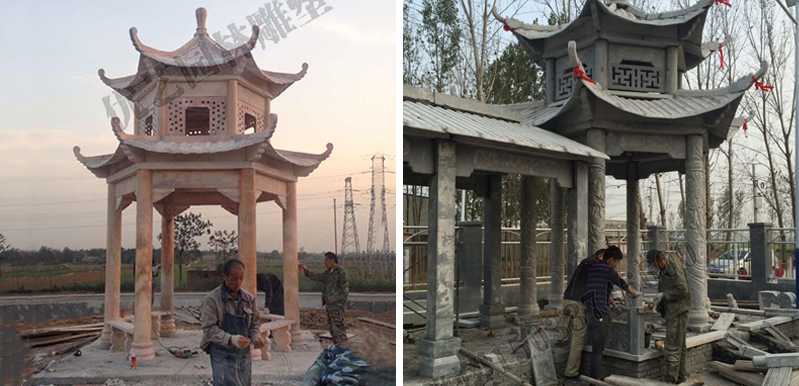 中式大理石涼亭安裝，石雕景觀亭子工廠，中式涼亭廠家