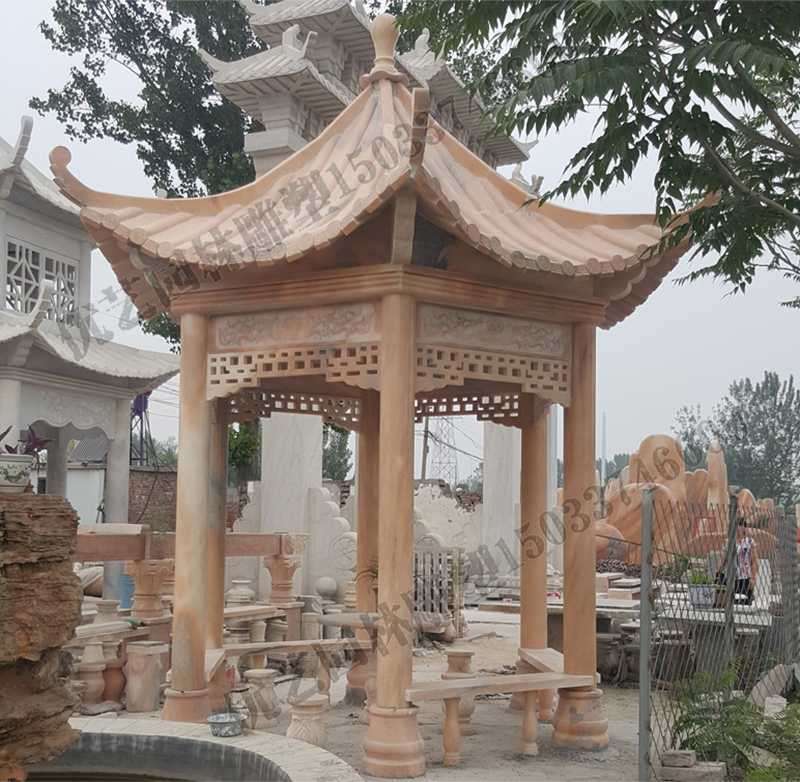 中式大理石涼亭，石雕景觀亭子，石雕六角亭子廠家