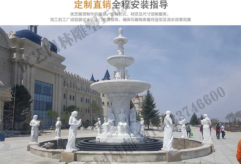 大理石景觀噴泉安裝，如何安裝大型景觀噴泉，定制石雕噴泉工廠
